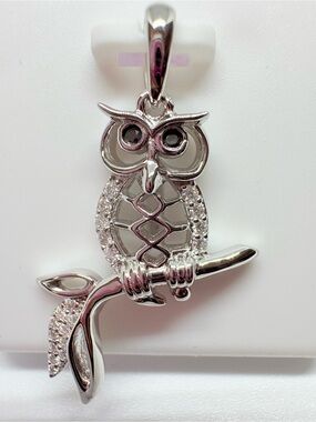 Sterling Silver Moissanite Owl Pendant